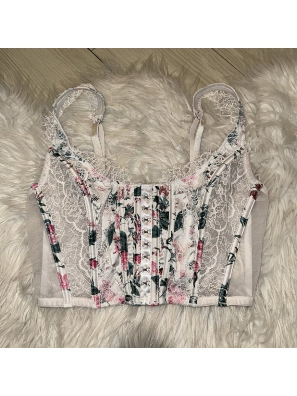 Victorias Secret Dream Angels Corset Bustier Bra Top Floral Satin Lace Size S-DD
